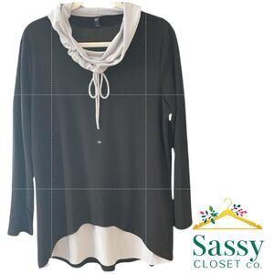 JJ’s House Black Gray Relaxed Hoodie Tunic Top Stretchy Size L EUC